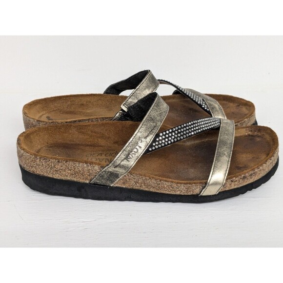 Naot Womens Hawaii Slide Sandals Silver Leather Rhinestone Wedge Slip On 9 EUR40 - Picture 3 of 7